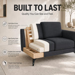 Brixton Dark Grey Fabric Sofa Suite, Armchair, 2 Seater and 3 Seater Set, Linen Look with Solid Wood Frame