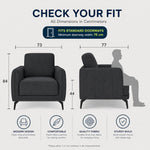 Brixton Dark Grey Linen Look Fabric Armchair, Modern Accent Chair with Solid Wood Frame and Black Steel Legs