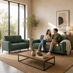 Brixton Green Fabric Sofa Set, 2 Seater and 3 Seater Linen Look Settees with Solid Wood Frame and Steel Legs