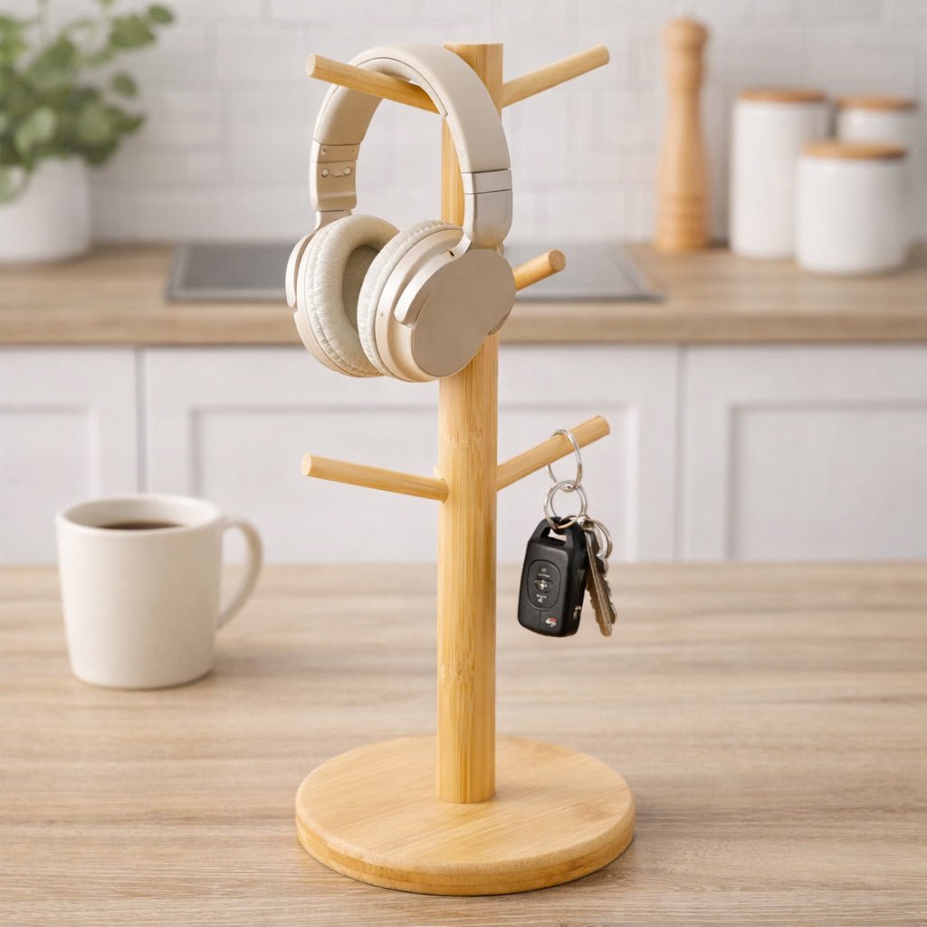 Bamboo Mug Tree Kitchen Storage For 6 Mugs - Bargainia.com - 328586