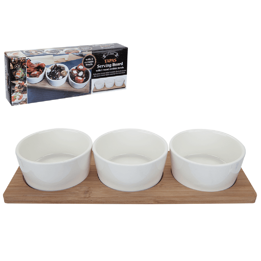 Bamboo Serving Tray with 3 Dishes-5037241263999-Bargainia.com