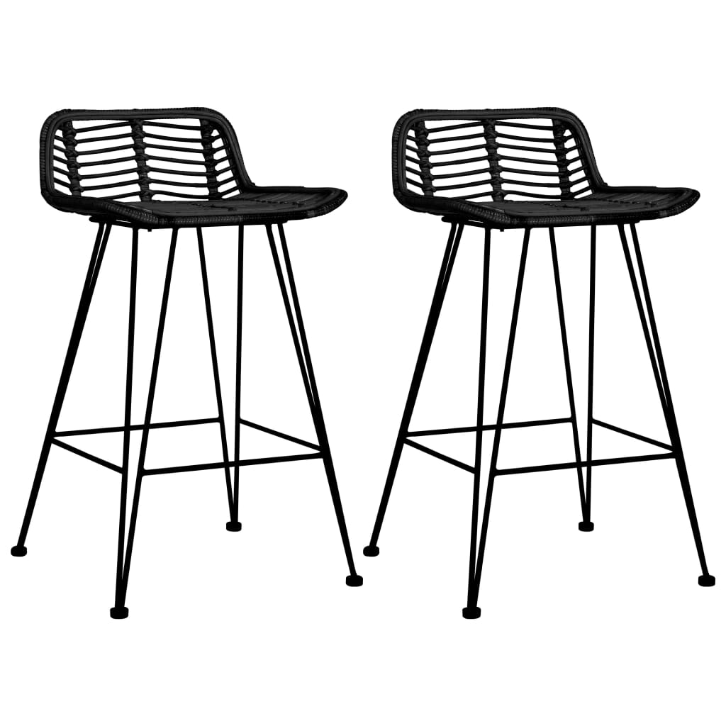 Bar Chairs 2 pcs Black Rattan - Bargainia.com - 