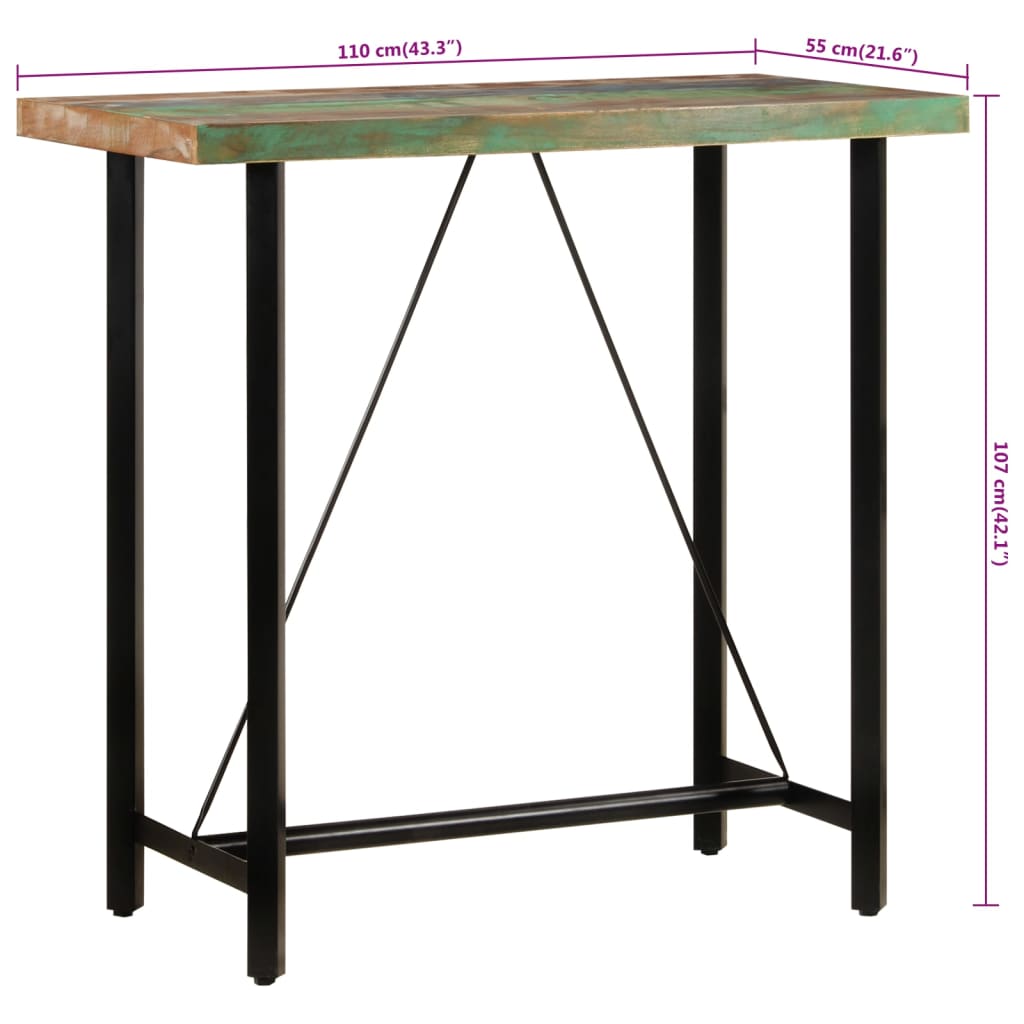 Bar Table 110x55x107 cm Solid Wood Reclaimed and Iron - Bargainia.com - 