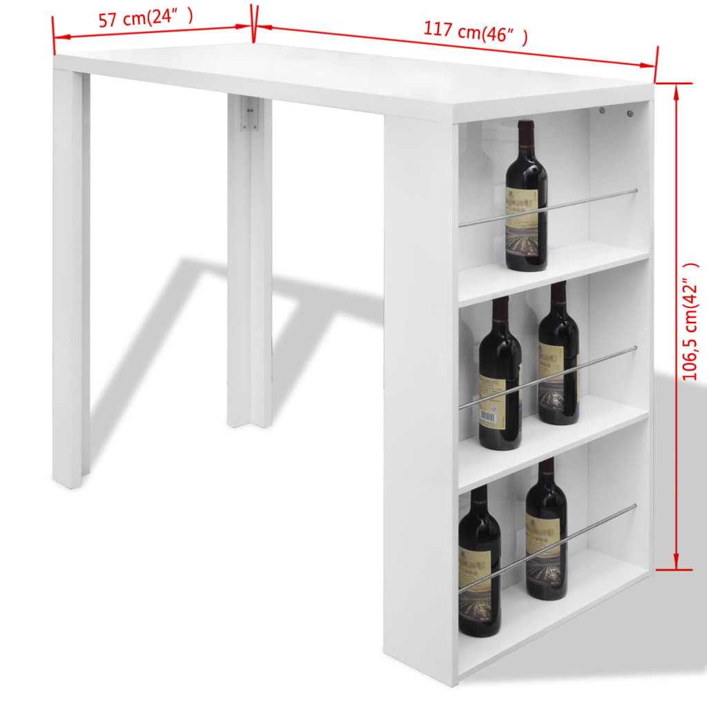 Bar Table MDF with Wine Rack High Gloss White - Bargainia.com - 