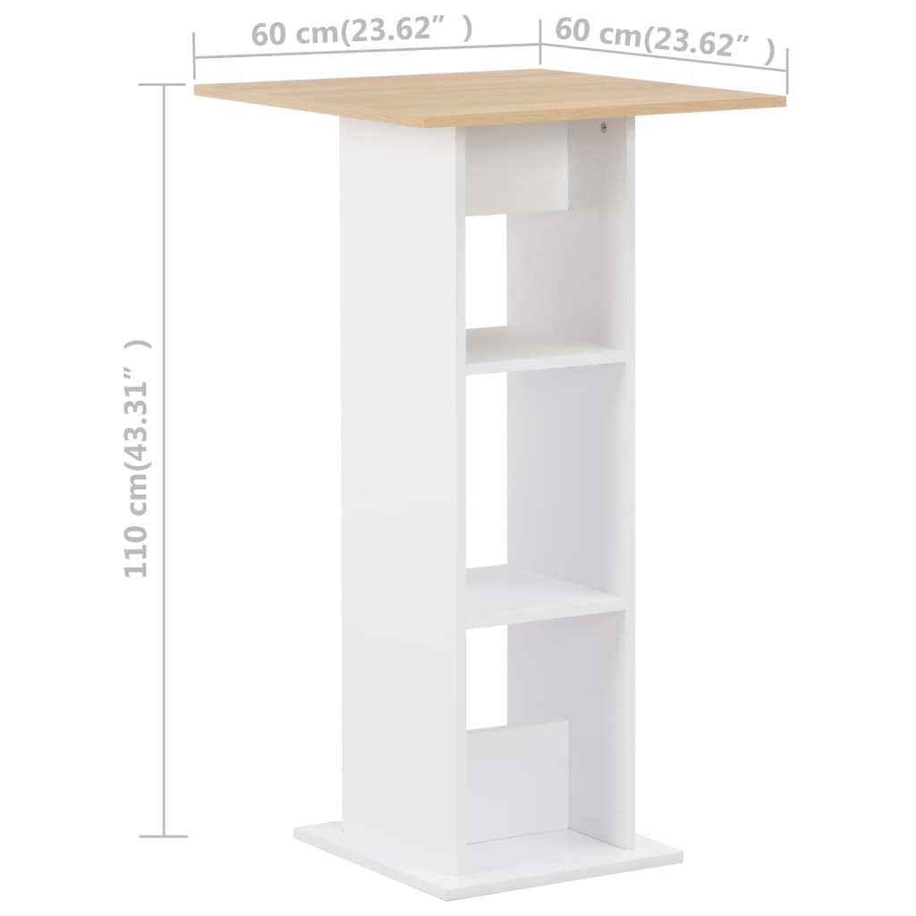 Bar Table White and Sonoma Oak 60x60x110 cm - Bargainia.com - 