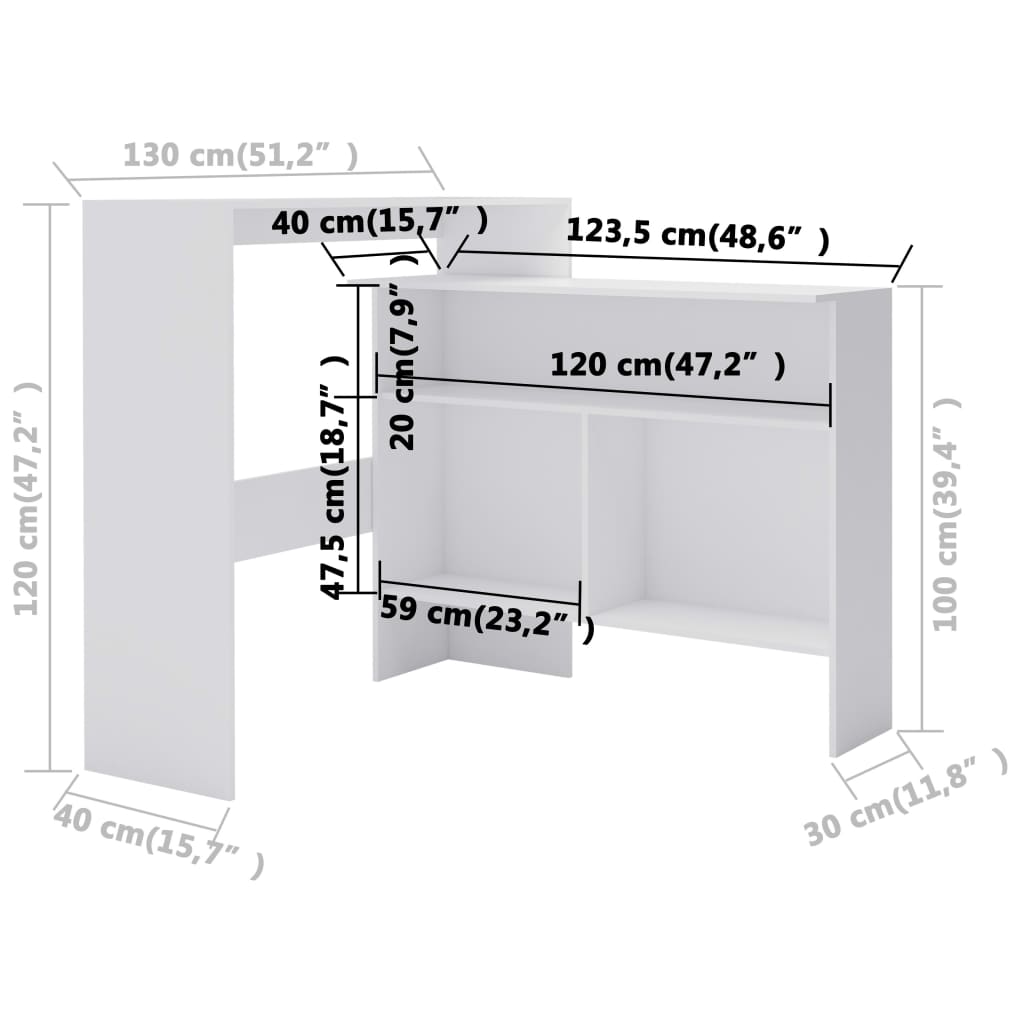 Bar Table with 2 Table Tops White 130x40x120 cm - Bargainia.com - 