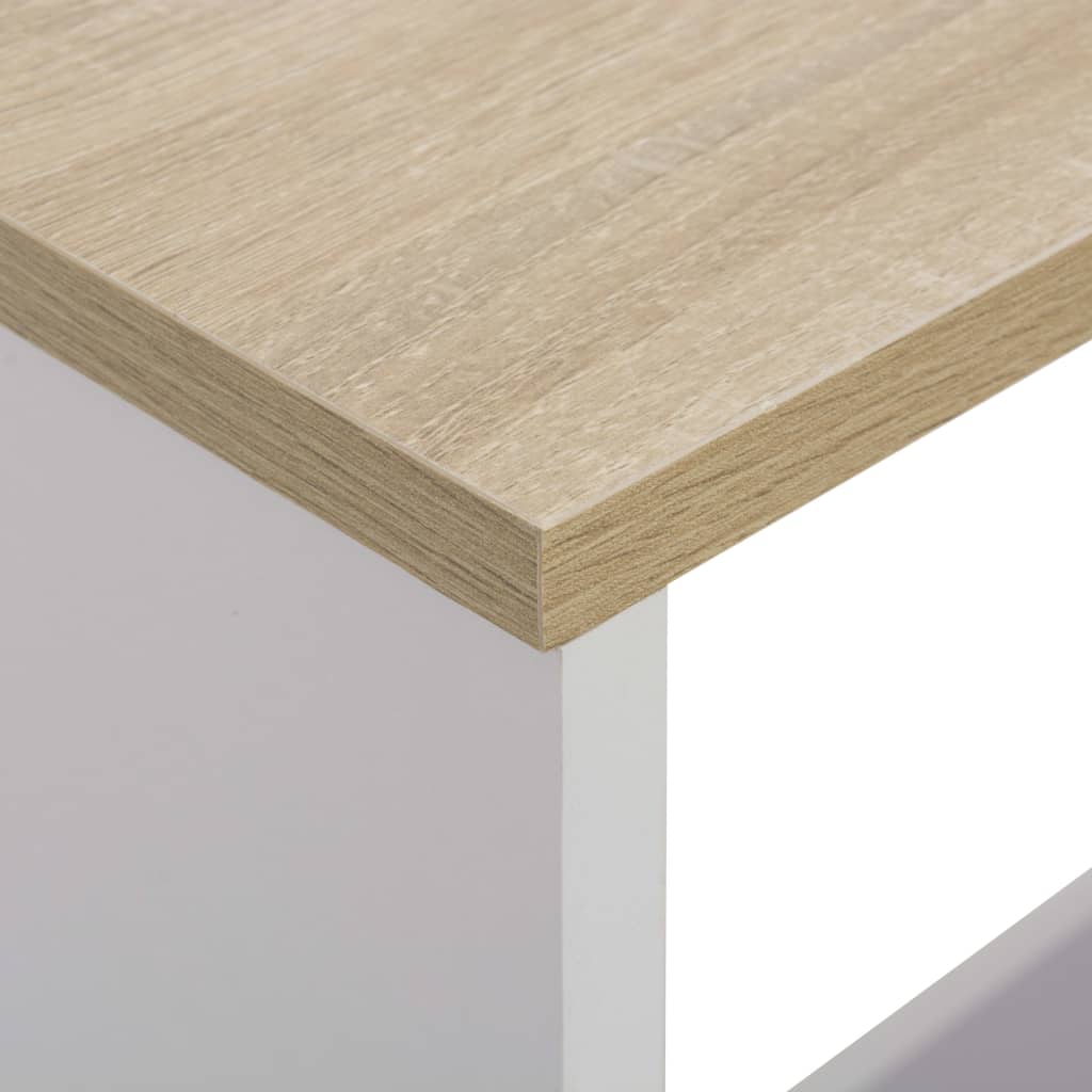 Bar Table with 2 Table Tops White and Oak 130x40x120 cm - Bargainia.com - 