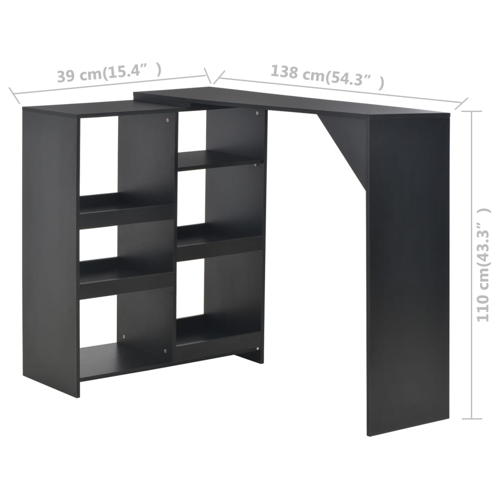 Bar Table with Moveable Shelf Black 138x39x110 cm - Bargainia.com - 
