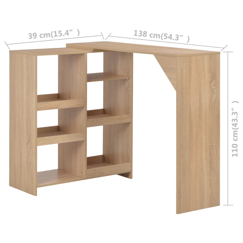 Bar Table with Moveable Shelf Oak 138x39x110 cm - Bargainia.com - 
