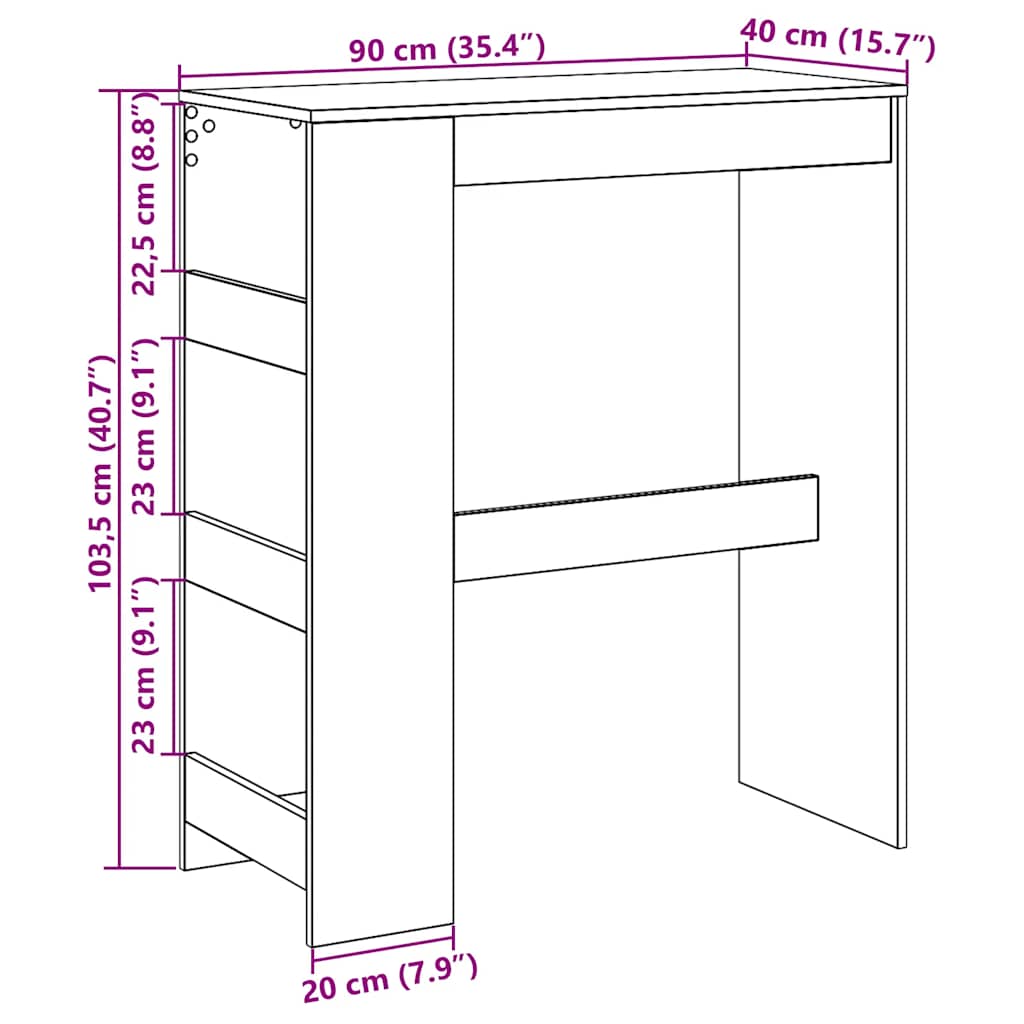 Bar Table with Racks Black Oak 90x40x103.5 cm Engineered Wood - Bargainia.com - 