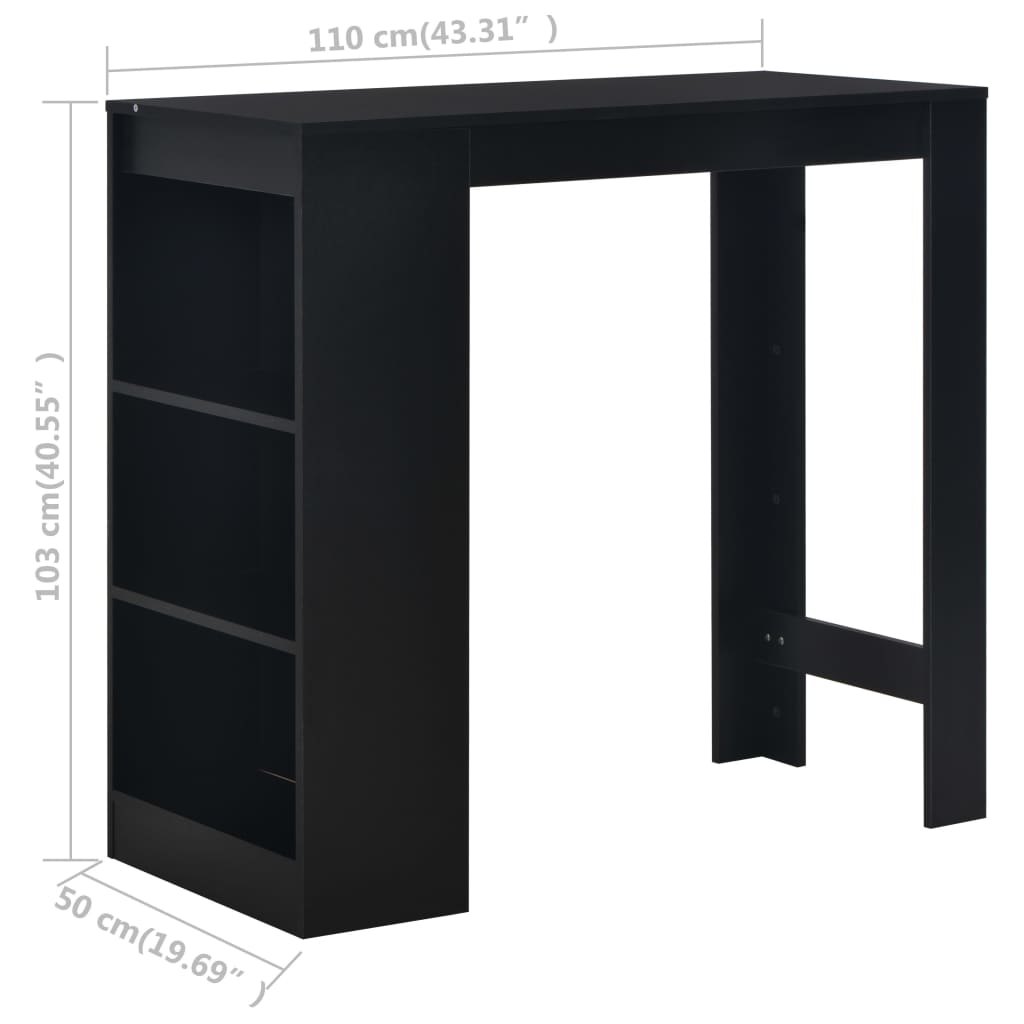 Bar Table with Shelf Black 110x50x103 cm - Bargainia.com - 