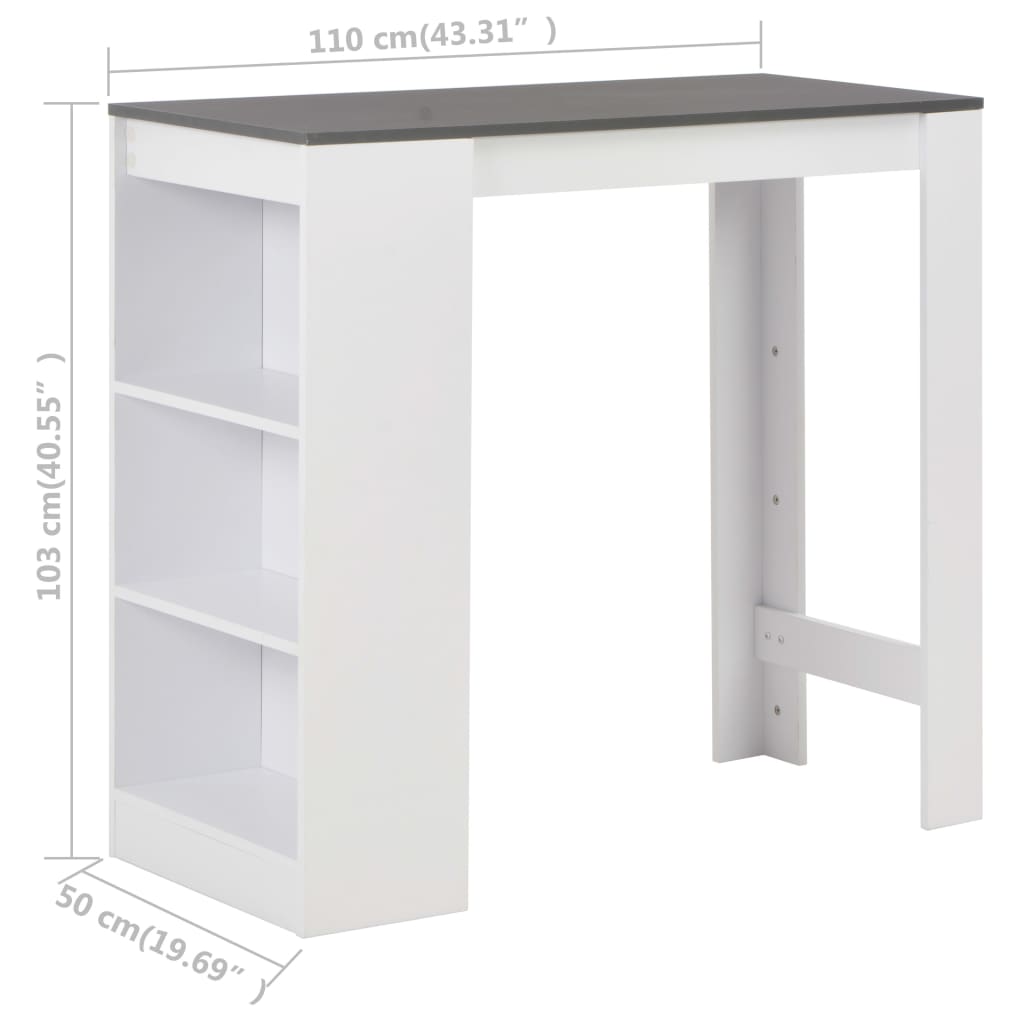 Bar Table with Shelf White 110x50x103 cm - Bargainia.com - 