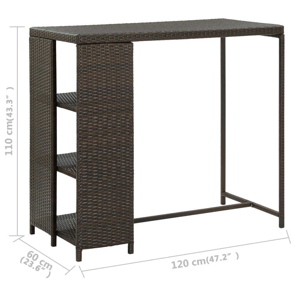 Bar Table with Storage Rack Brown 120x60x110 cm Poly Rattan - Bargainia.com - 