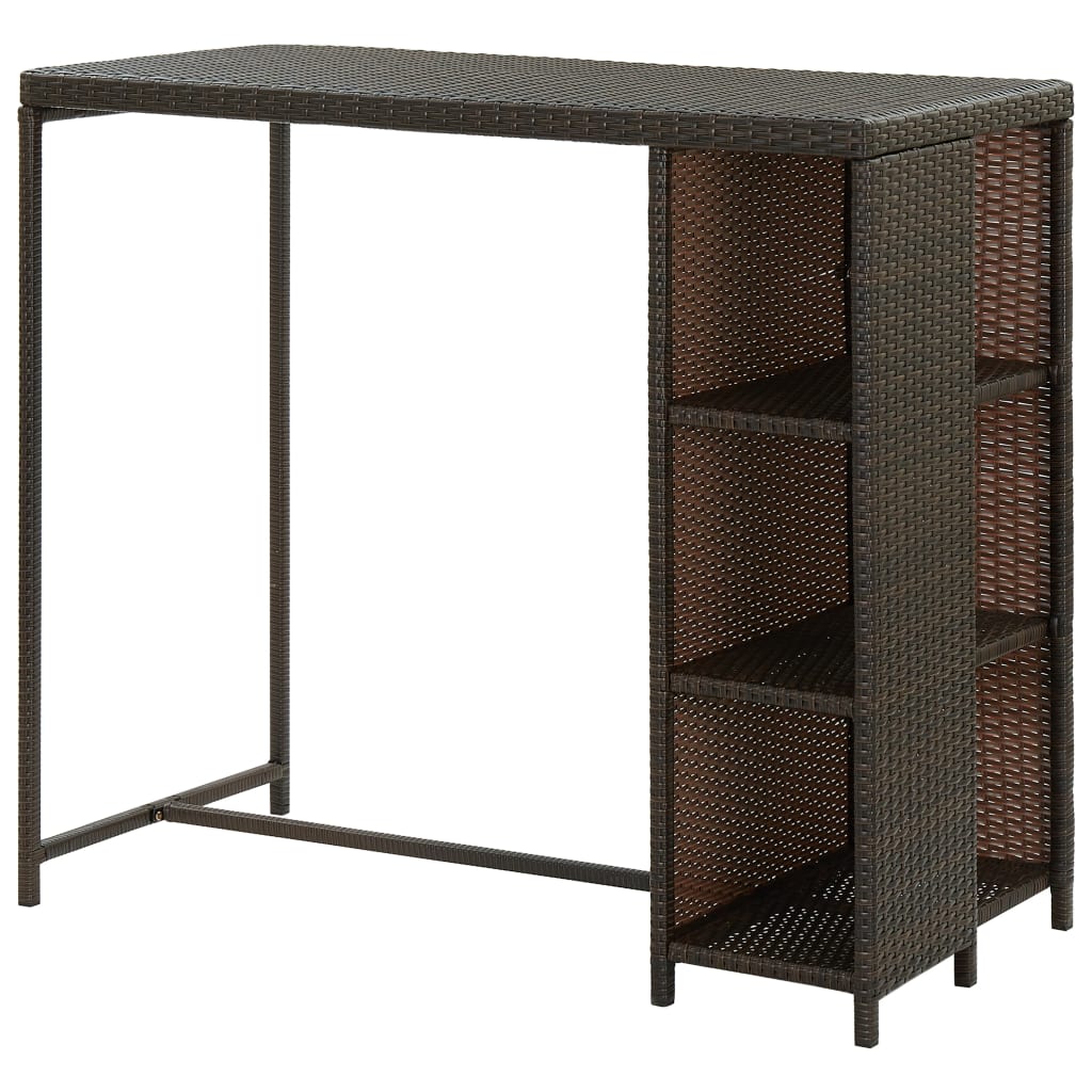 Bar Table with Storage Rack Brown 120x60x110 cm Poly Rattan - Bargainia.com - 