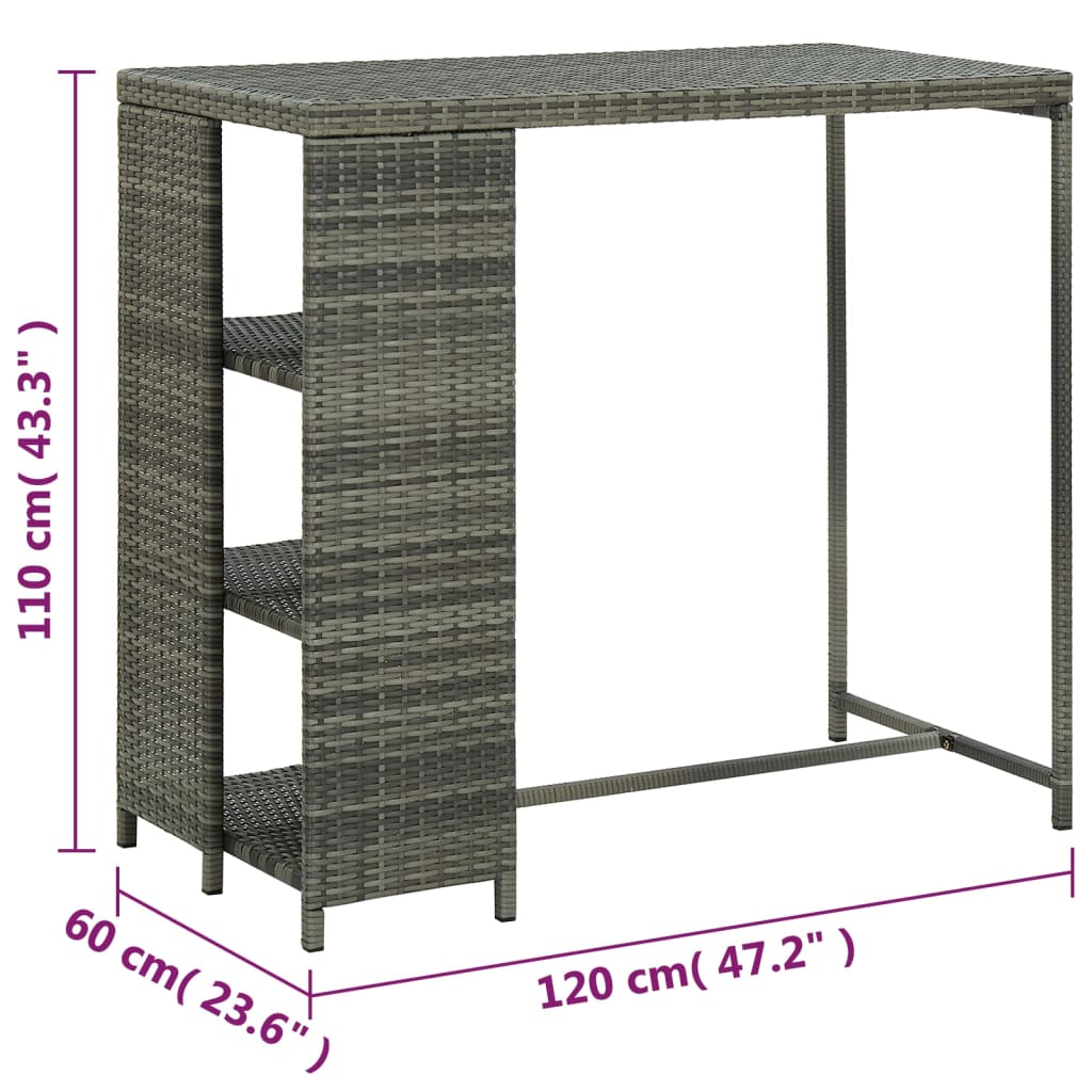 Bar Table with Storage Rack Grey 120x60x110 cm Poly Rattan - Bargainia.com - 8720286146804 - 313477