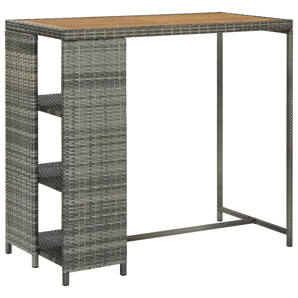Bar Table with Storage Rack Grey 120x60x110 cm Poly Rattan - Bargainia.com - 
