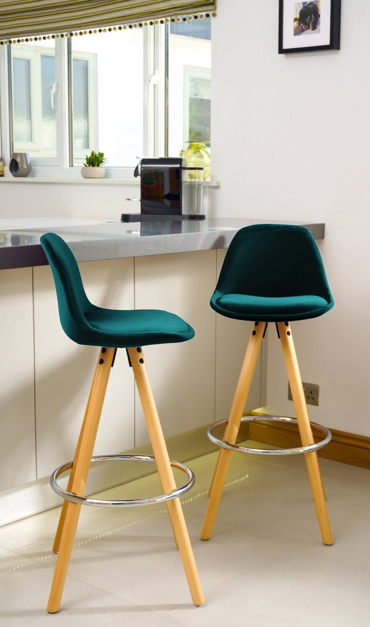 Barcelona Bar Stools Matte Velvet - Ocean Green Clearance