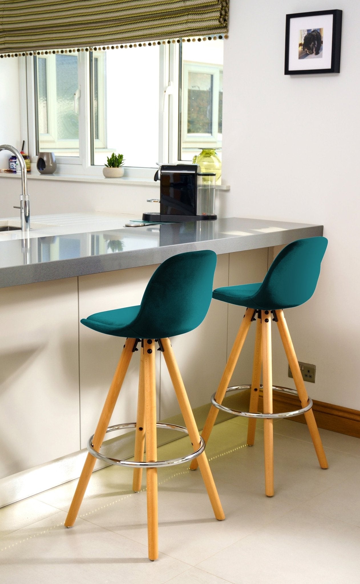 Barcelona Bar Stools Matte Velvet - Ocean Green Clearance