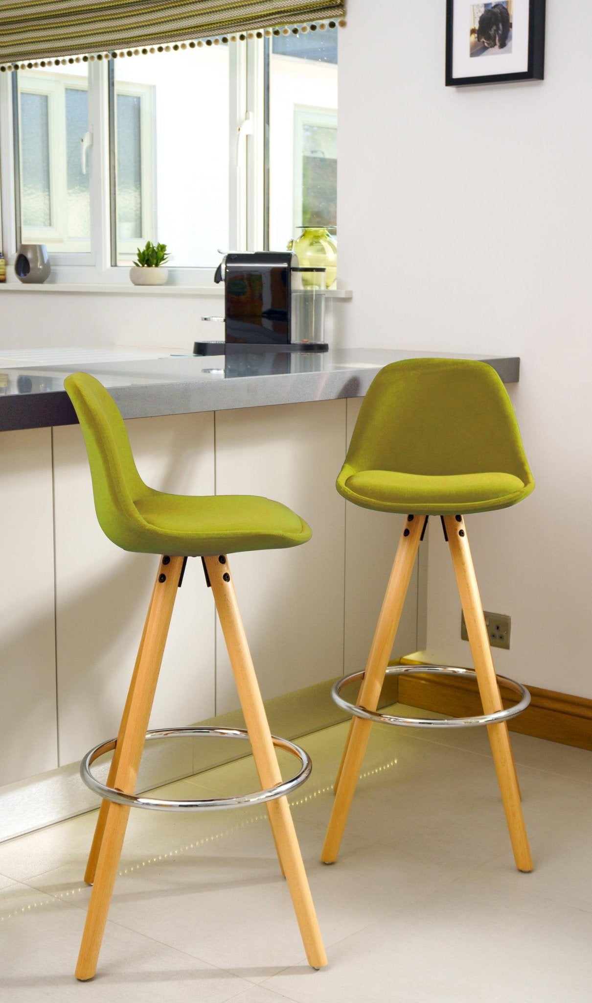 Barcelona Bar Stools Matte Velvet - Olive Green - Bargainia.com - 