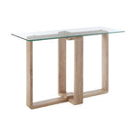 Barton Glass Console Table with Wood Effect Legs - Bargainia.com - 5018705406305