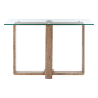 Barton Glass Console Table with Wood Effect Legs - Bargainia.com - 5018705406305