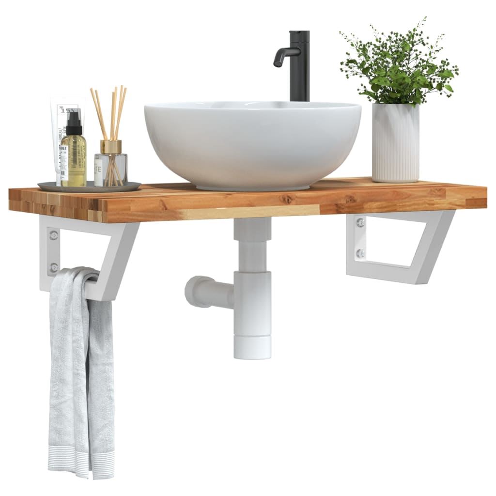 Basin Shelf Wall Mounted Steel and Solid Wood Acacia - Bargainia.com - 8721102935916 - 3302738