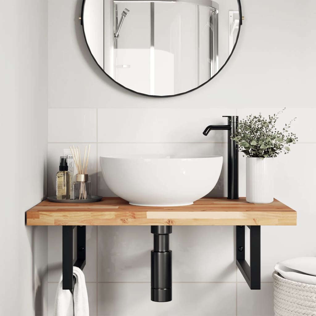 Basin Shelf Wall Mounted Steel and Solid Wood Acacia - Bargainia.com - 