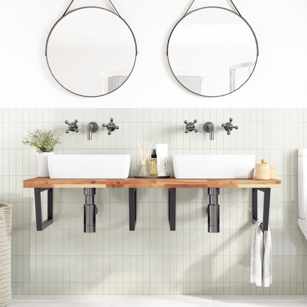 Basin Shelf Wall Mounted Steel and Solid Wood Acacia - Bargainia.com - 8721102938047 - 3302951