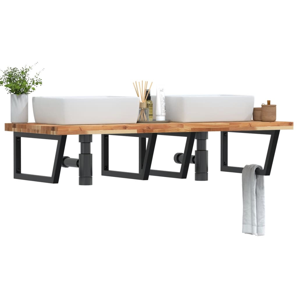 Basin Shelf Wall Mounted Steel and Solid Wood Acacia - Bargainia.com - 8721102938047 - 3302951