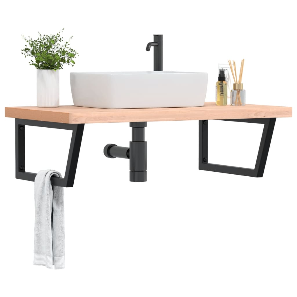 Basin Shelf Wall Mounted Steel and Solid Wood Beech - Bargainia.com - 