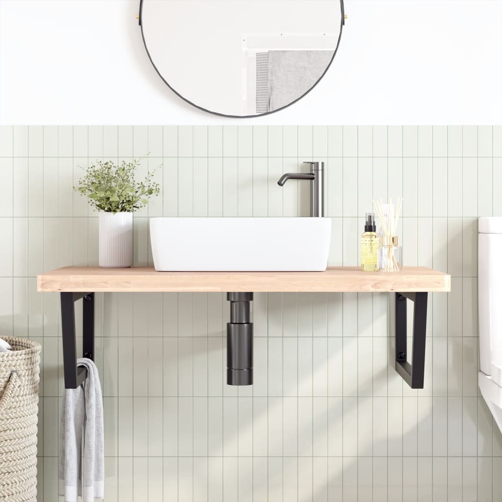 Basin Shelf Wall Mounted Steel and Solid Wood Beech - Bargainia.com - 