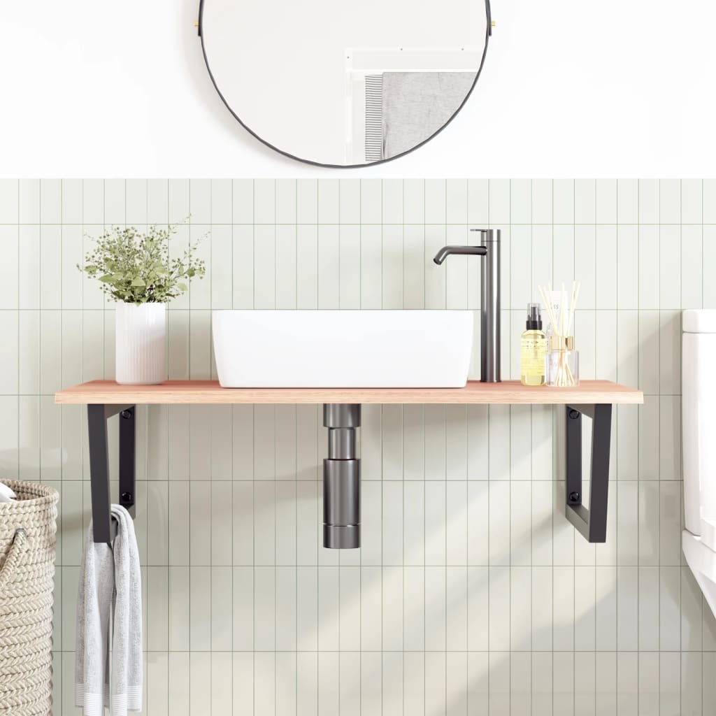 Basin Shelf Wall Mounted Steel and Solid Wood Oak - Bargainia.com - 