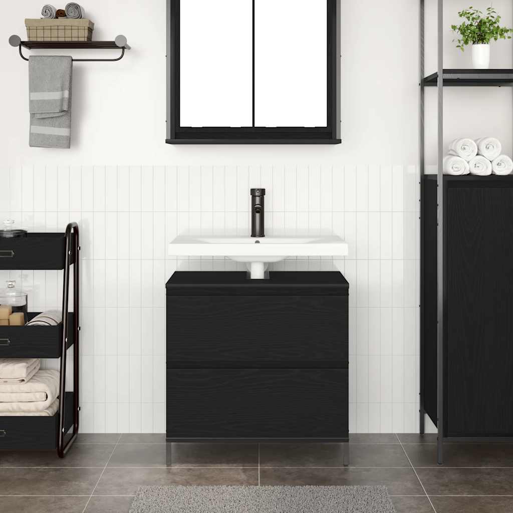 Bathroom Basin Cabinet with Drawers Black Oak 60x34.5x60 cm - Bargainia.com - 8721158708014 - 861882