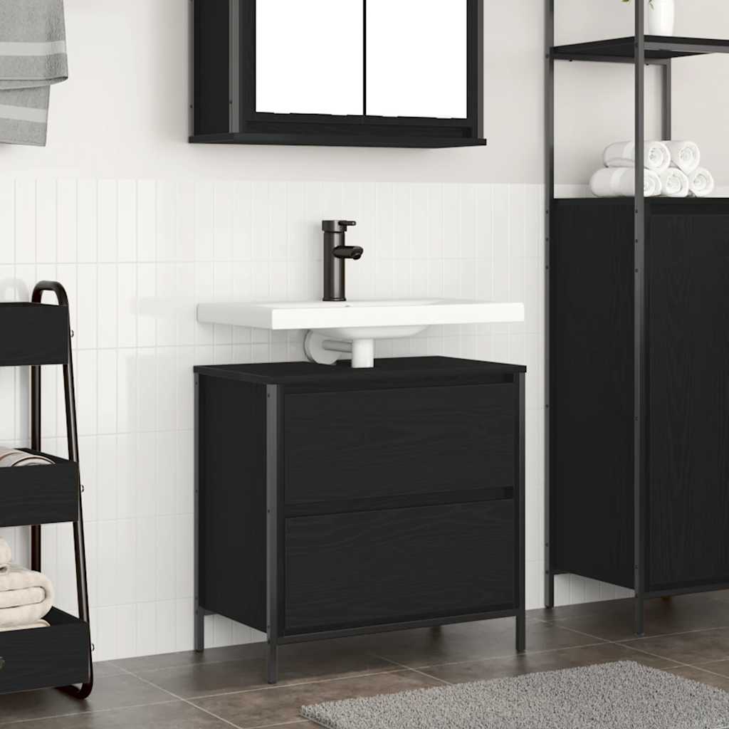 Bathroom Basin Cabinet with Drawers Black Oak 60x34.5x60 cm - Bargainia.com - 8721158708014 - 861882