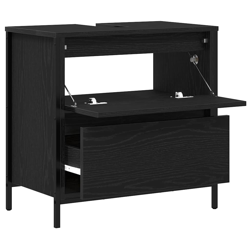 Bathroom Basin Cabinet with Drawers Black Oak 60x34.5x60 cm - Bargainia.com - 8721158708014 - 861882