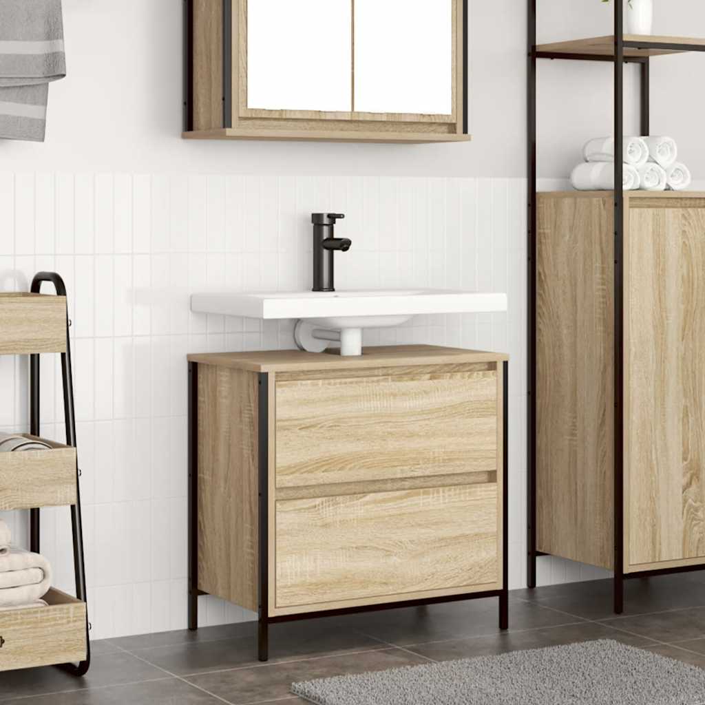 Bathroom Basin Cabinet with Drawers Sonoma Oak 60x34.5x60 cm - Bargainia.com - 