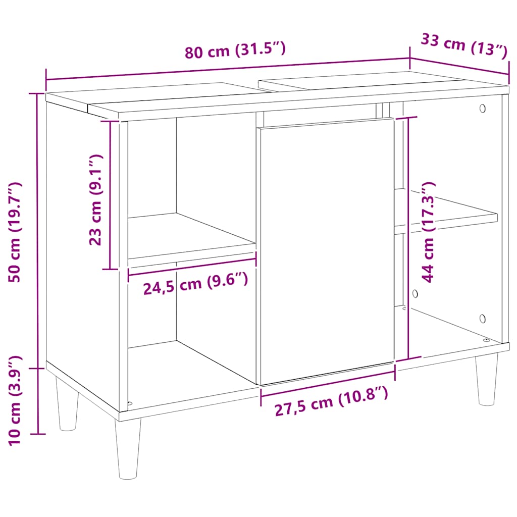 Bathroom Cabinet Artisian Oak 80x33x60 cm Engineered Wood - Bargainia.com - 