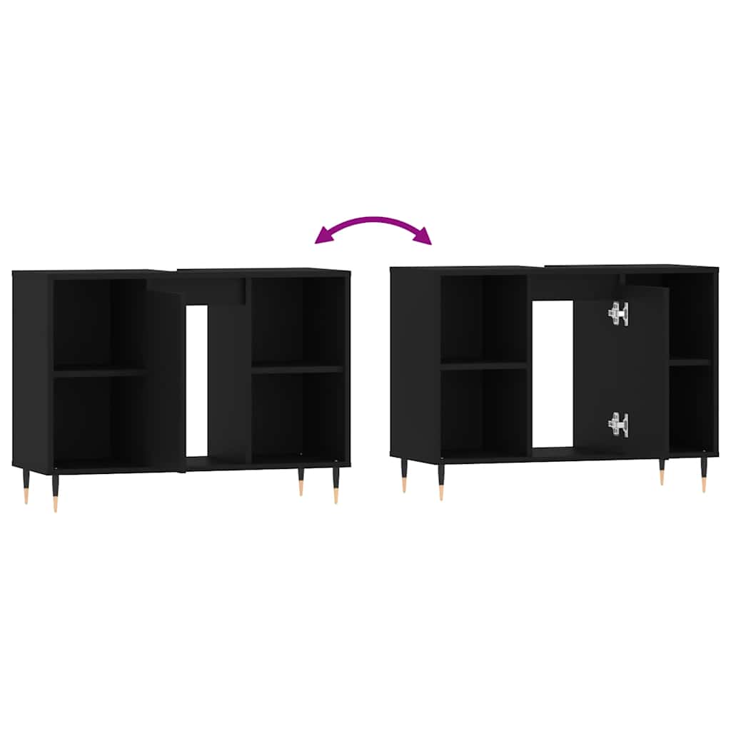 Bathroom Cabinet Black 80x33x60 cm Engineered Wood - Bargainia.com - 