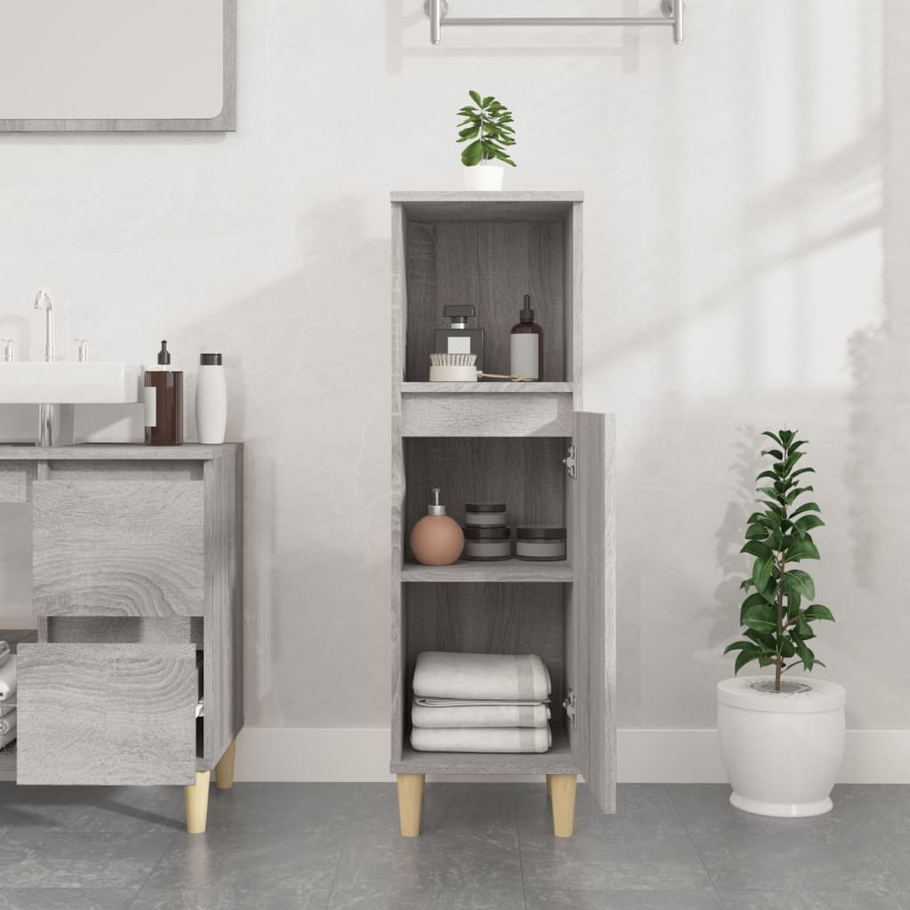 Bathroom Cabinet Grey Sonoma 30x30x100 cm Engineered Wood - Bargainia.com - 