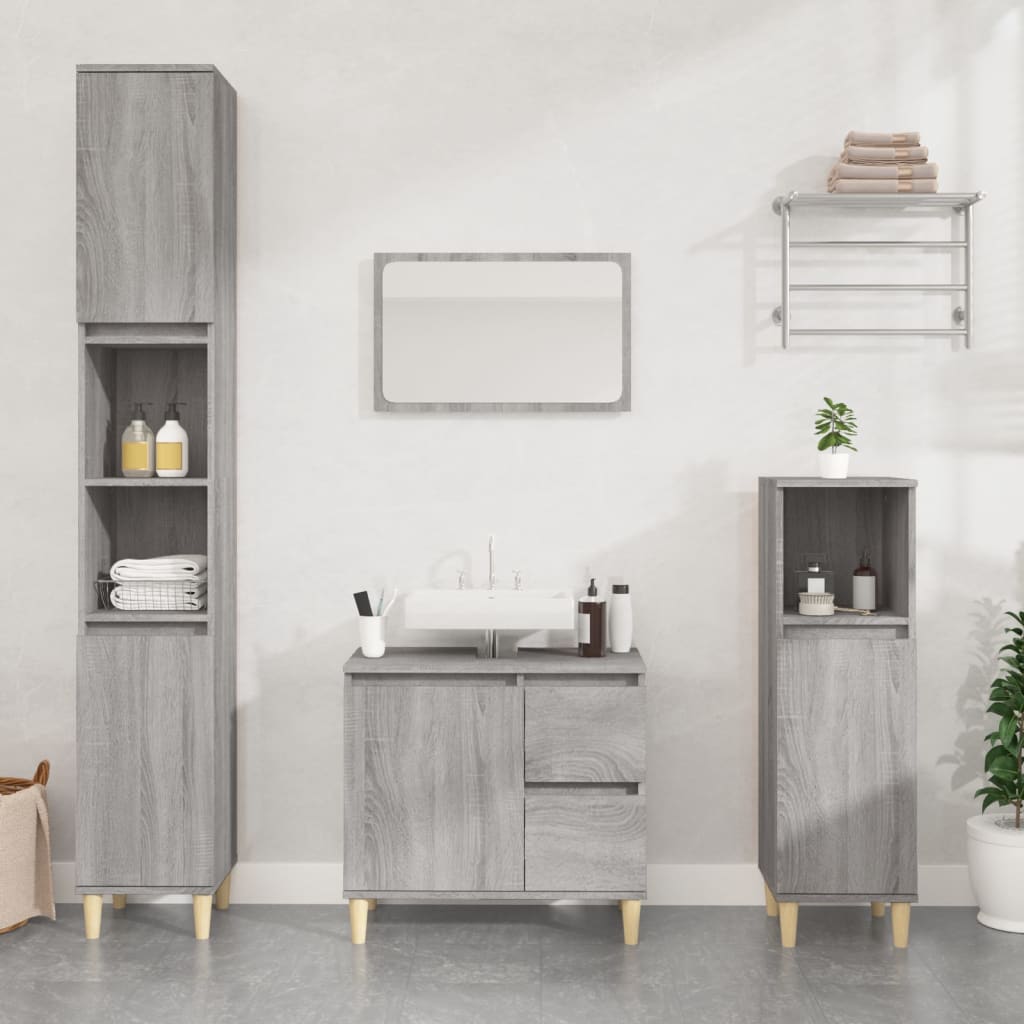 Bathroom Cabinet Grey Sonoma 30x30x100 cm Engineered Wood - Bargainia.com - 