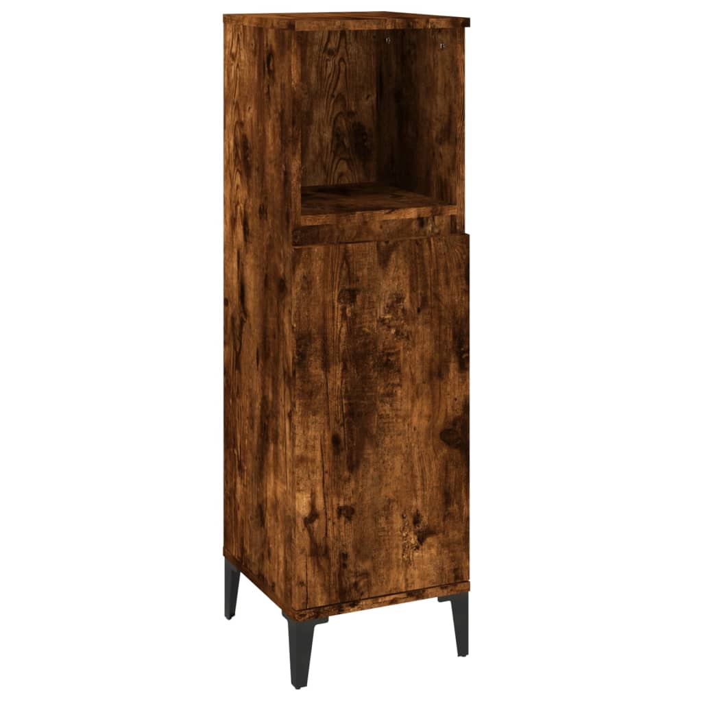 Bathroom Cabinet Smoked Oak 30x30x100 cm Engineered Wood - Bargainia.com - 