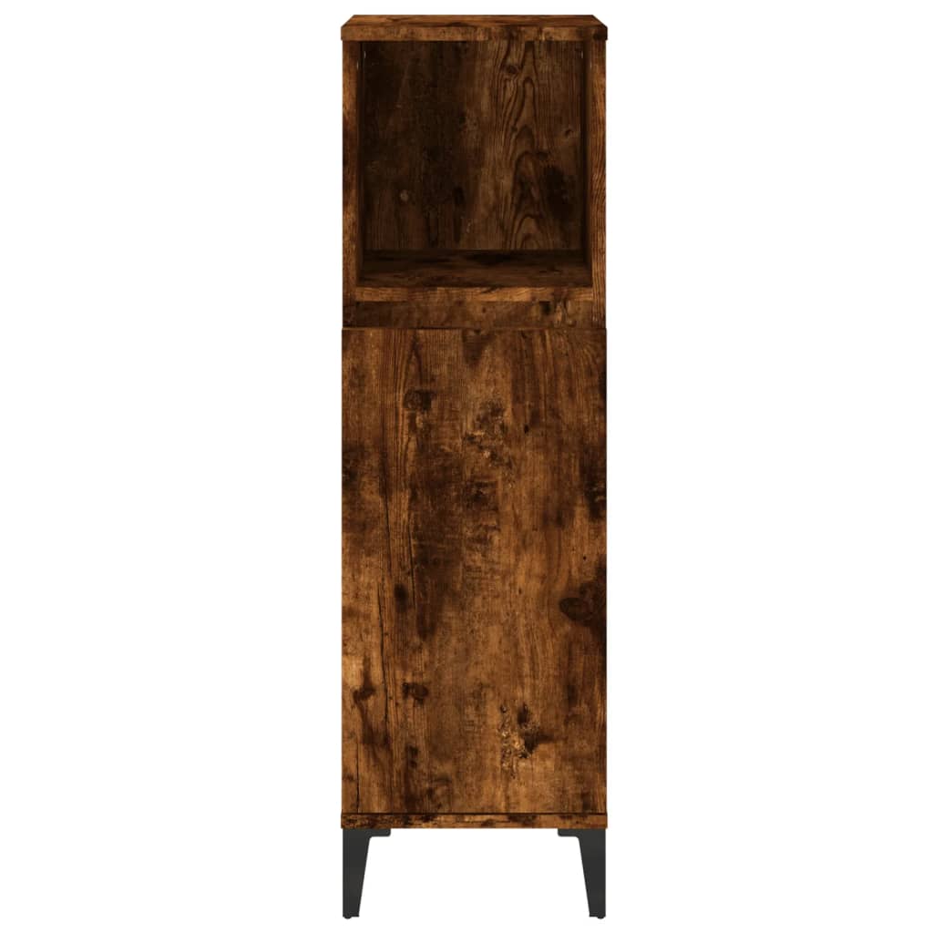 Bathroom Cabinet Smoked Oak 30x30x100 cm Engineered Wood - Bargainia.com - 