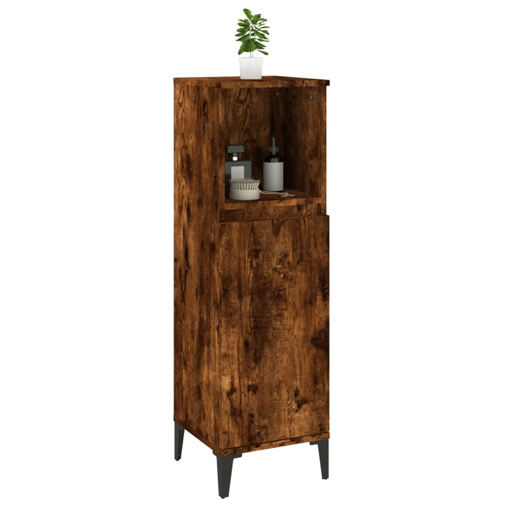 Bathroom Cabinet Smoked Oak 30x30x100 cm Engineered Wood - Bargainia.com - 