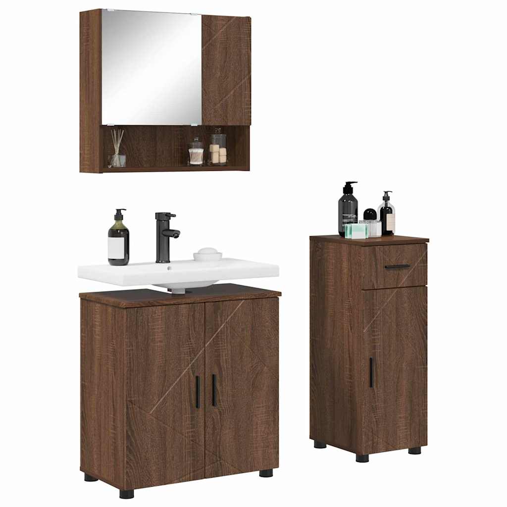 Bathroom Furniture Set 3 pcs Brown oak 61 x 35 x 64 cm - Bargainia.com - 