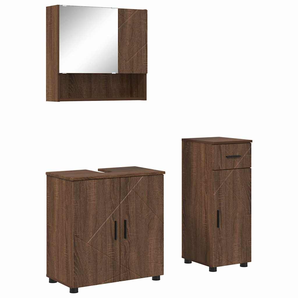 Bathroom Furniture Set 3 pcs Brown oak 61 x 35 x 64 cm - Bargainia.com - 8721288869371 - 3392960