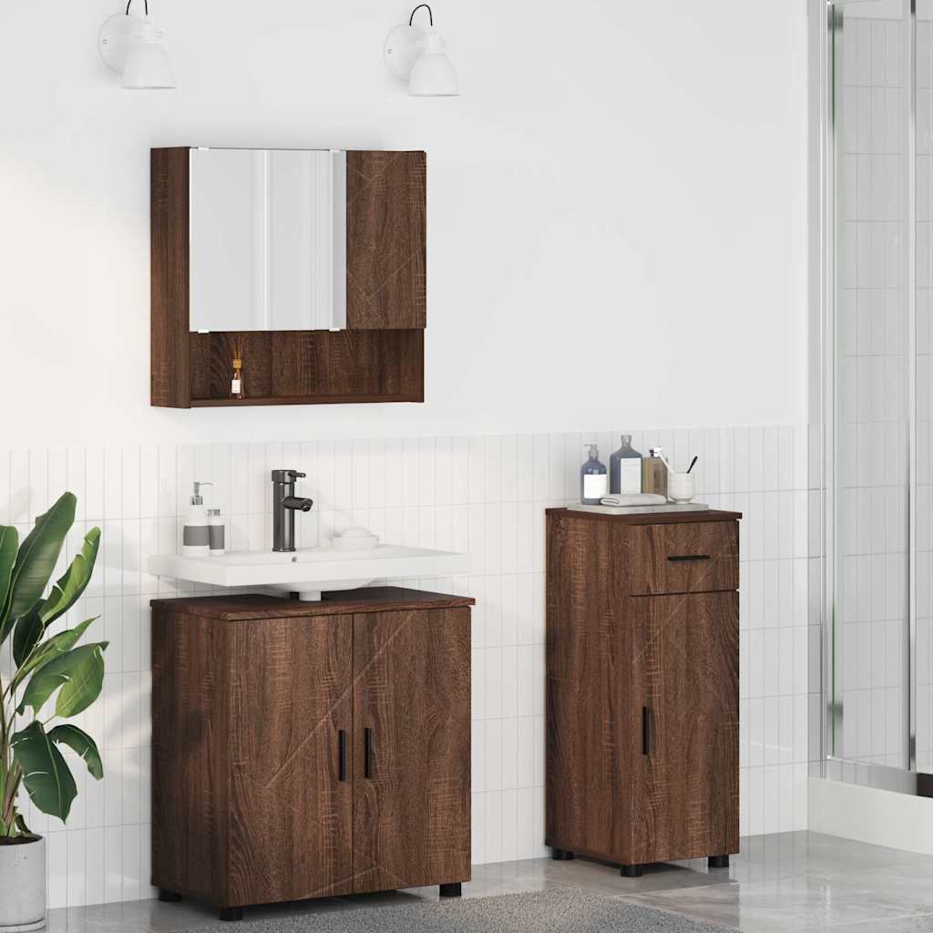 Bathroom Furniture Set 3 pcs Brown oak 61 x 35 x 64 cm - Bargainia.com - 8721288869371 - 3392960