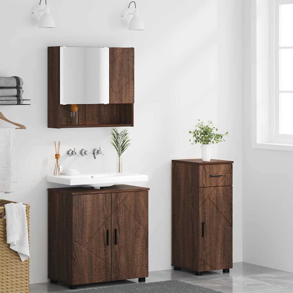 Bathroom Furniture Set 3 pcs Brown oak 61 x 35 x 64 cm - Bargainia.com - 8721288869371 - 3392960