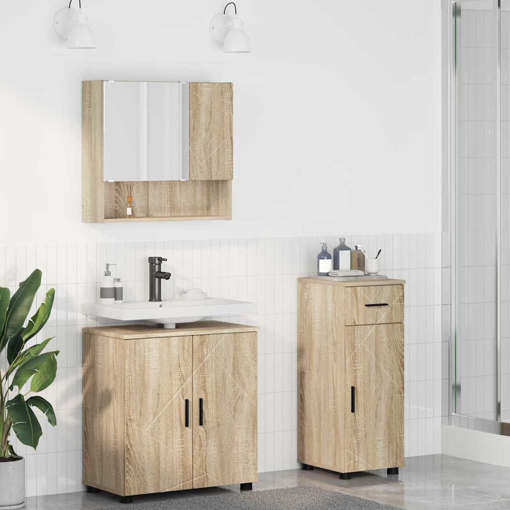 Bathroom Furniture Set 3 pcs Sonoma oak 61 x 35 x 64 cm - Bargainia.com - 8721288869326 - 3392955