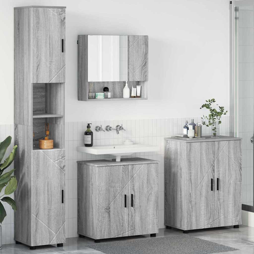 Bathroom Furniture Set 4 pcs Grey sonoma 61 x 35 x 64 cm - Bargainia.com - 