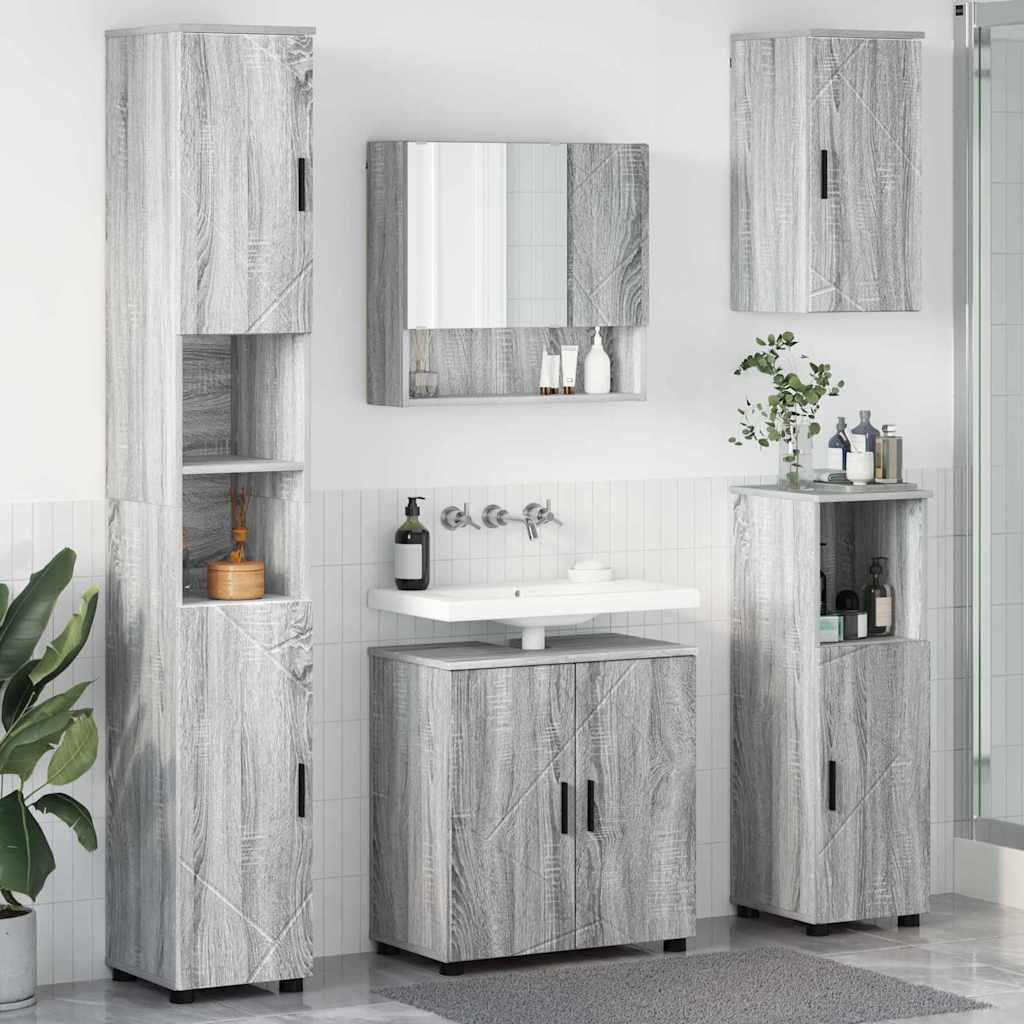 Bathroom Furniture Set 5 pcs Grey sonoma 61 x 35 x 64 cm - Bargainia.com - 
